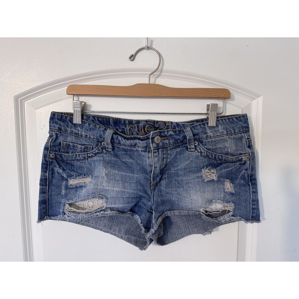 Rue21 Y2K Low Rise Denim Micro Mini Shorts Med Wash Women’s Size 5/6 90's